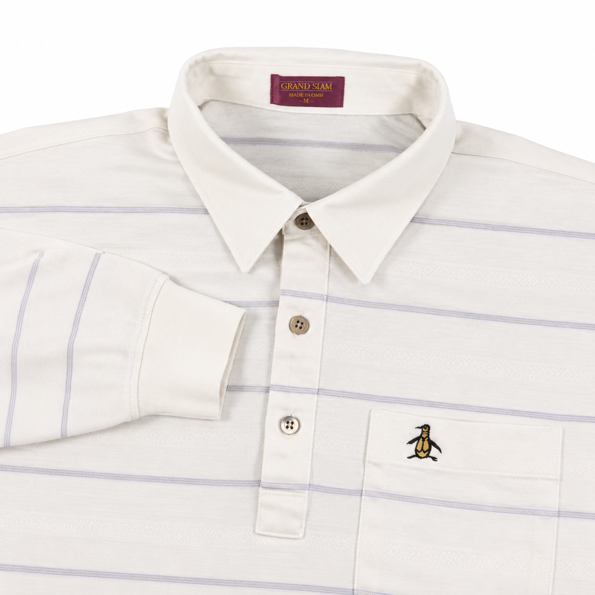 Vintage 1980s Munsingwear Striped Long-Sleeve Knit Polo — Large