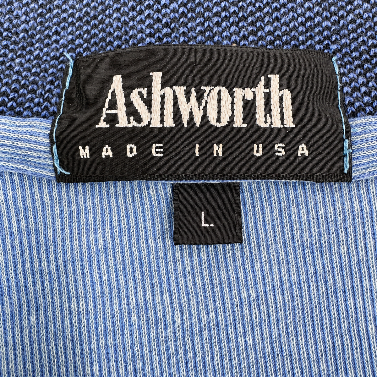 Vintage Made-in-USA Ashworth Blue Ribbed Golf Polo — Large