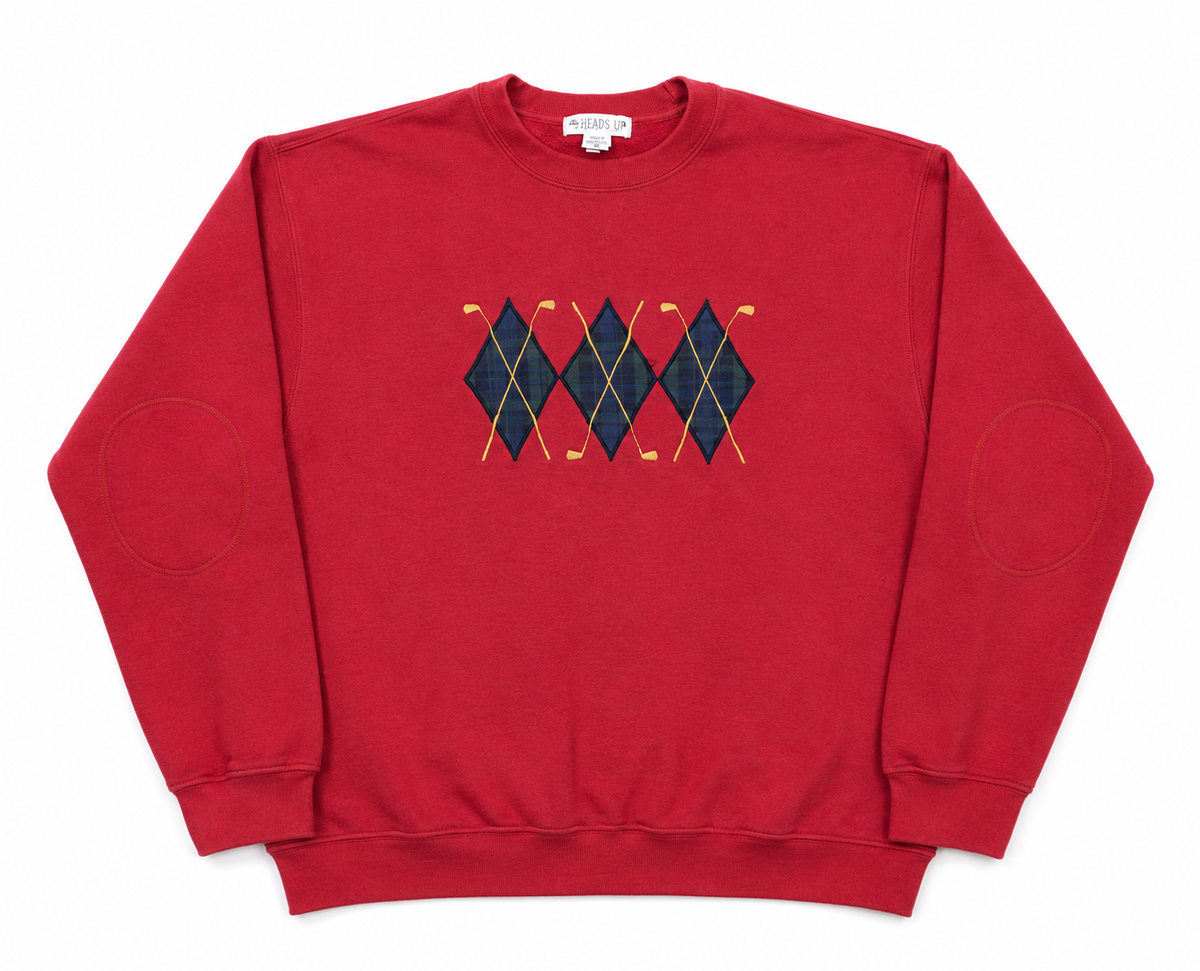 Vintage Made-in-USA Munsingwear Red Argyle Elbow-Patch Sweater — XL
