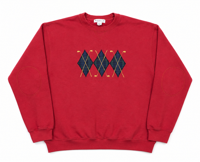 Vintage Made-in-USA Munsingwear Red Argyle Elbow-Patch Sweater — XL