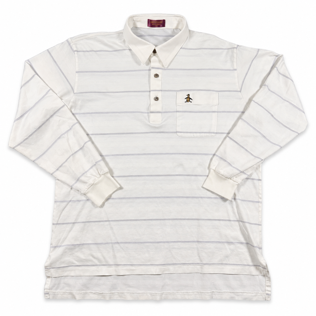 Vintage 1980s Munsingwear Striped Long-Sleeve Knit Polo — Large
