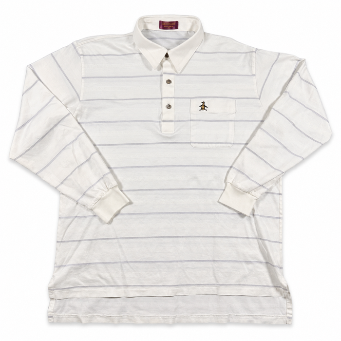Vintage 1980s Munsingwear Striped Long-Sleeve Knit Polo — Large