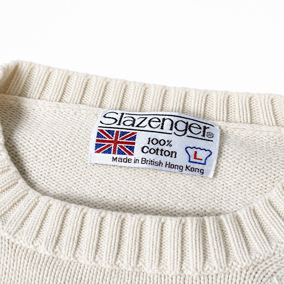 Vintage 1980s Slazenger Cream Golfer Knit Sweater — Large