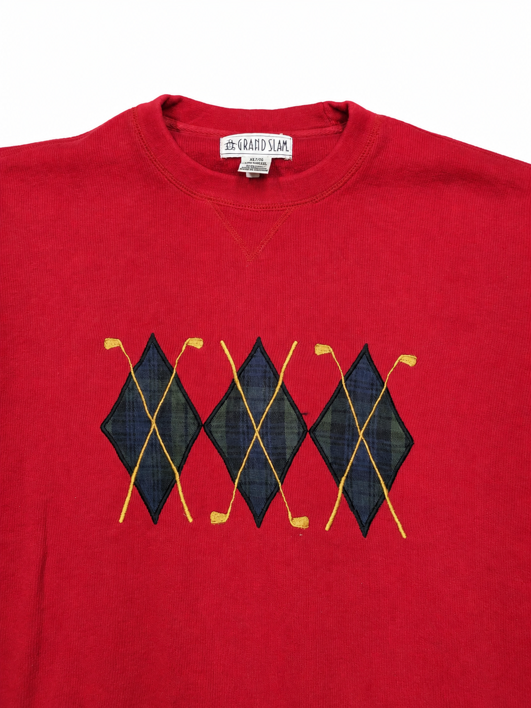 Vintage Made-in-USA Munsingwear Red Argyle Elbow-Patch Sweater — XL