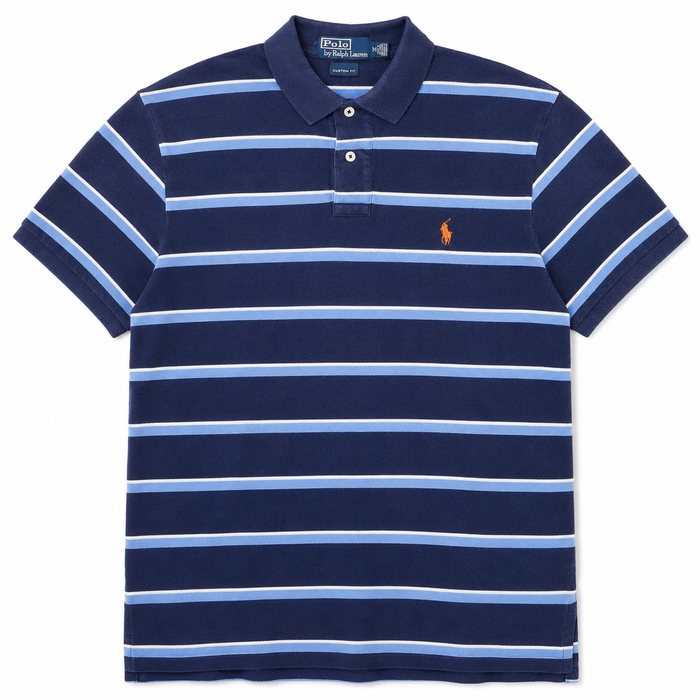 Vintage Polo Ralph Lauren Blue & White Striped Polo — Medium