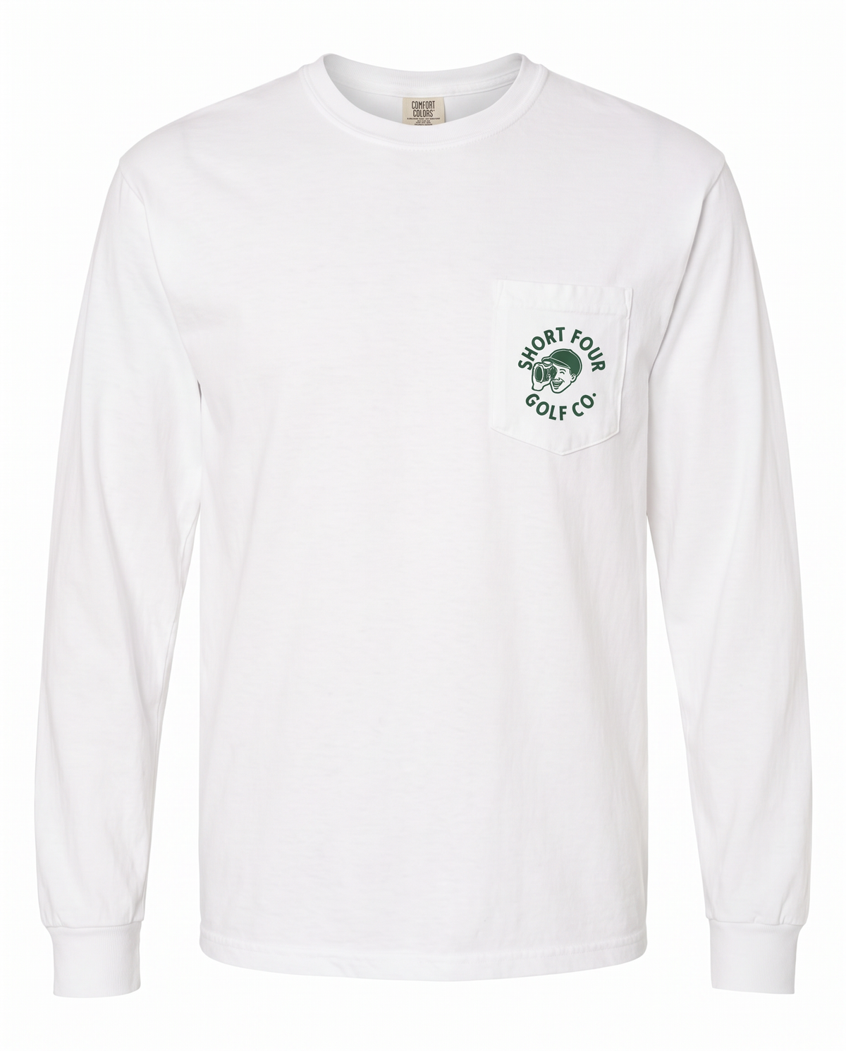 Range Finder Long Sleeve Pocket Tee in White with green Short Four range finder pocket print